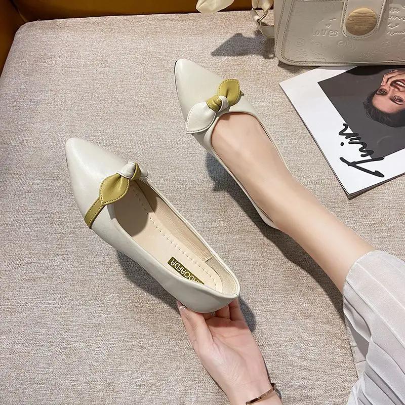 Fashion Woman Flats Pointed Toe With Bow Moccasins Office Quick Delivery Y2k Shoes for Women Chic Point On Sale 2025 Trend Discount Shoe