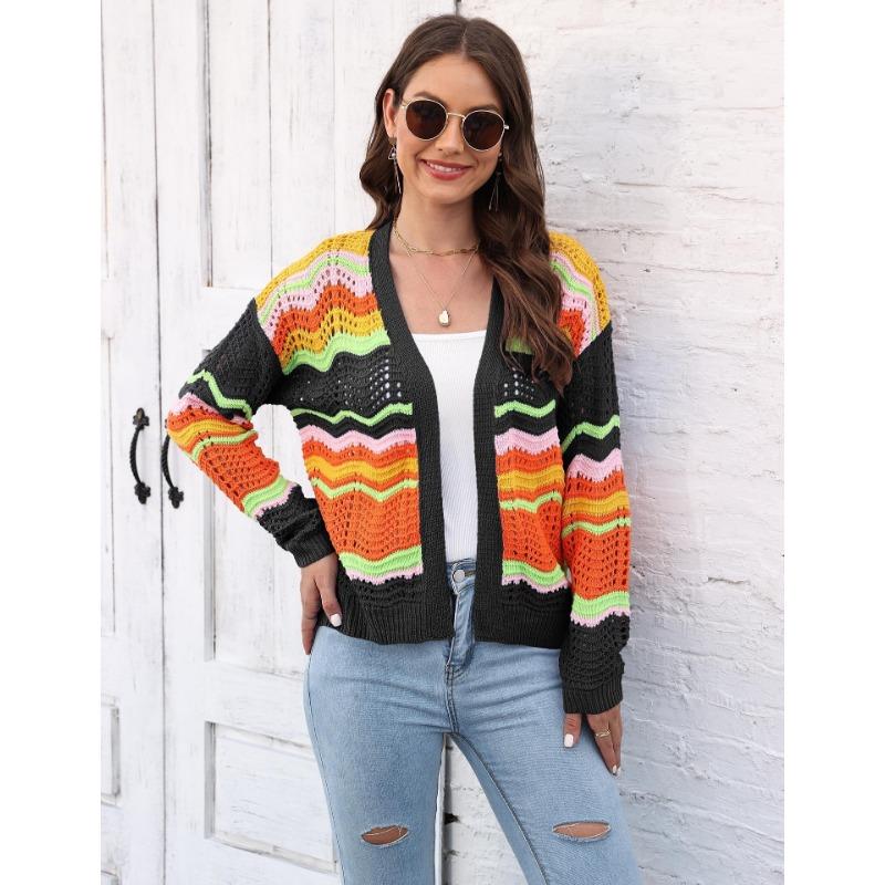 Women's Autumn and Winter Rainbow Pattern Patchwork Striped Casual Jumper