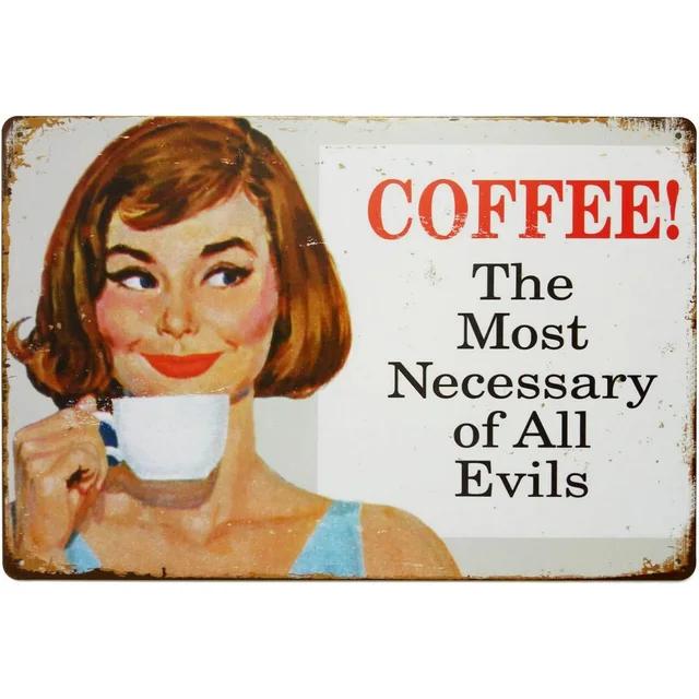 Винтажная металлическая жестяная табличка Drink Coffee Настенная декоративная табличка для мужской пещеры Домашнего кафе Сада Клуба Бара Ретро Железный художественный постер