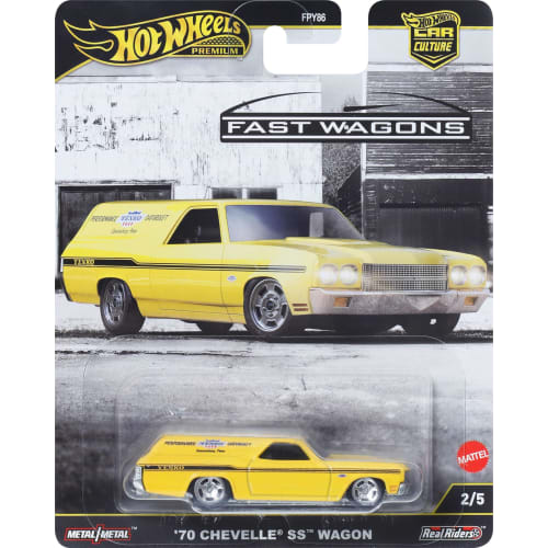 Hot Wheels Car Culture Fast Wagon '70 Chevelle SS Wagon Vehicle Toy Diecast Car for Ages 3 and Up, Yellow, JBK67