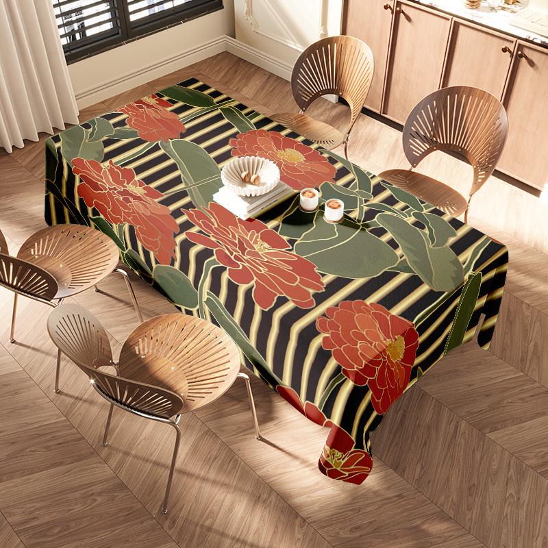 Luxury Floral Printed TableclothPerfect for Dining Room Decor Machine Washable Anti-Static Multicolored Rectangle Size