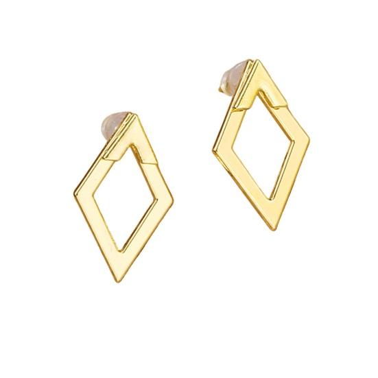 1 пара женских геометрических серег в форме ромба, гипоаллергенные, легкие, минималистичные, массивные серьги, полые, квадратные спереди и сзади, металлические серьги-гвоздики, ювелирные изделия