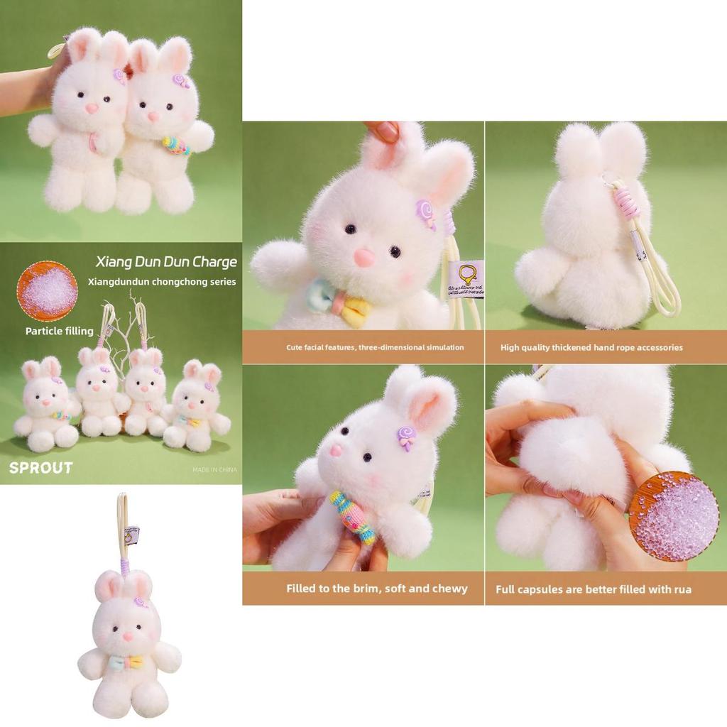 Cartoon Style Bunny Plush Doll With Hanging Loop For Car Keychains And Backpack Accessories