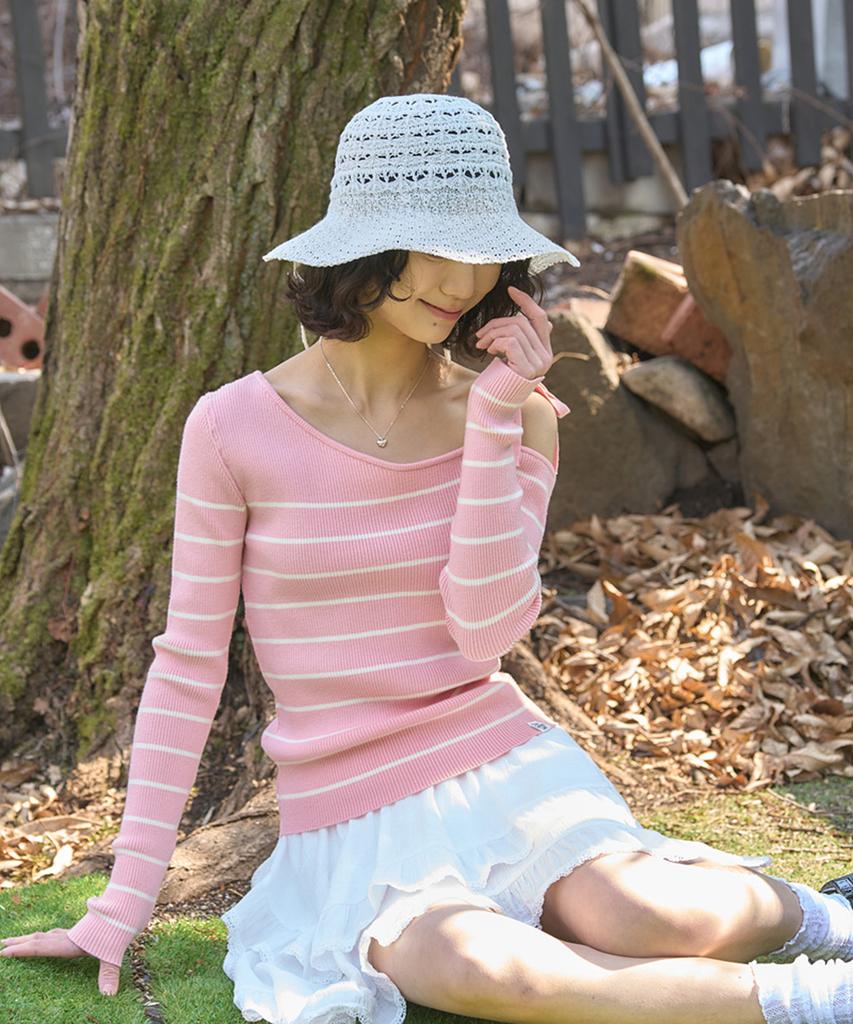 THE GREEN LAB Striped Shoulder Strap Detail Knit [Pink]