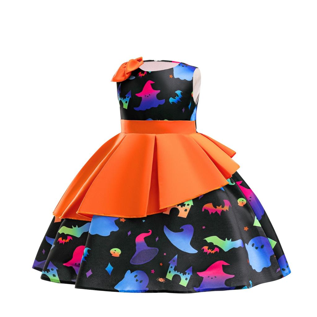 Halloween Girls Dress Printed Dress Witch Role Play Cosplay Costume Masquerade Costume