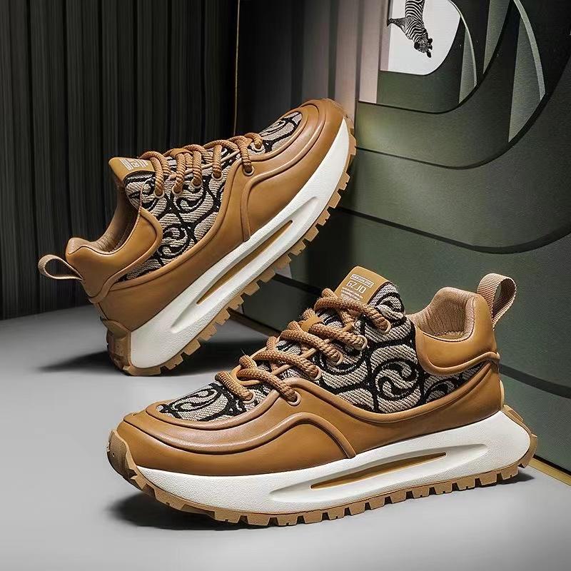 Модные кожаные повседневные туфли на плоской платформе с увеличенным размером, мужские спортивные туфли на шнуровке, массивные кроссовки, высококачественная модная мужская дизайнерская обувь