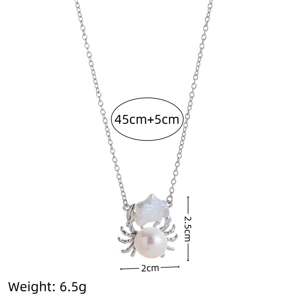 New Fashion Ocean Cute Crab Zircon Pearl Pendant Necklace