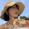 Соломенная шляпа для отдыха на море, женская летняя шляпа-ведро с большими полями, пляжная кружевная шляпа с козырьком от солнца, солнцезащитная шляпа Tide