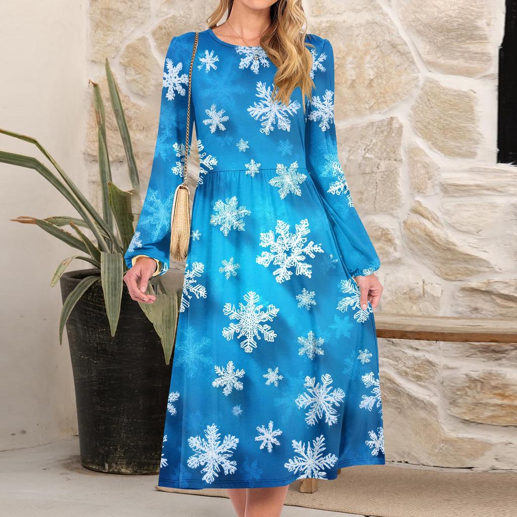 Women's Christmas Printed Fashionable Loose Round-neck Dress