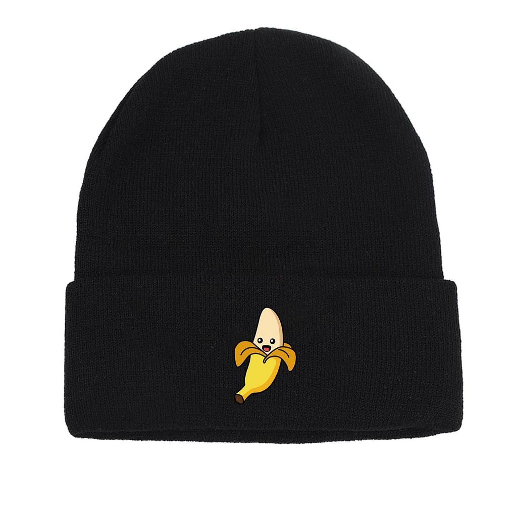 Banana Winter Knit Hat Beanie, Cartoon Fruit Skullies Beanies Soft Autumn Unisex Bobble Hat Knitted Cap Beanie