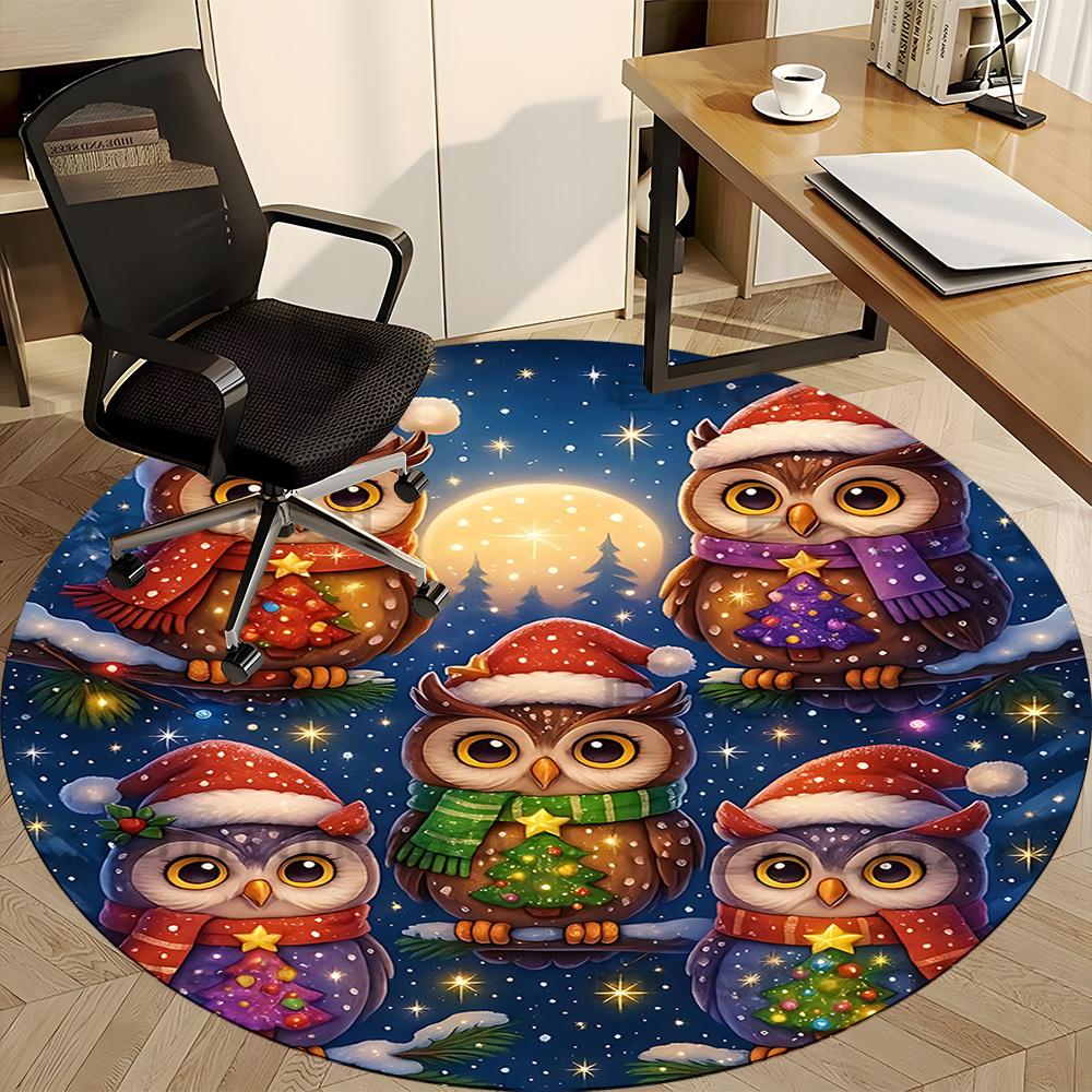 1pc Christmas Owls Office Round Area Rug, Indoor Mat Suitable ForOffice, Under Office Chairs Bedroom Living Room Home Decor, Room Decot171