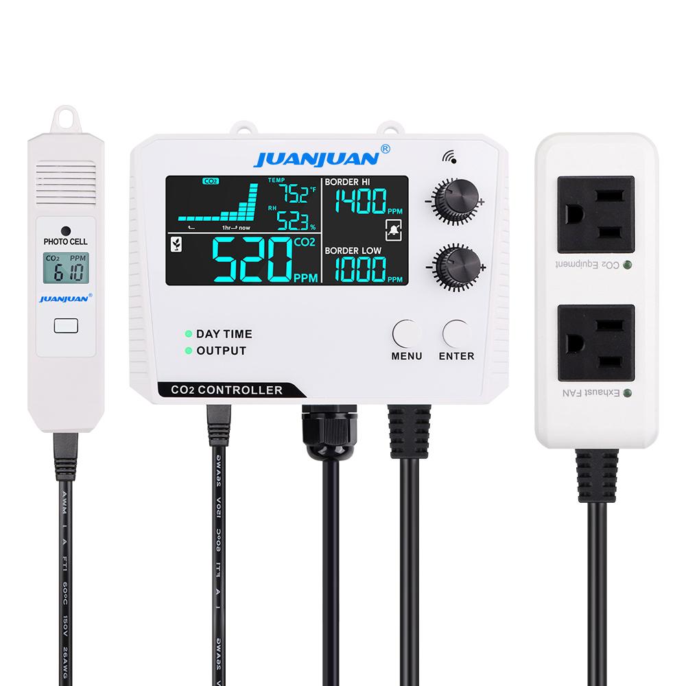 Вилка ЕС/США Двухканальный/Одноканальный Умный контроллер CO2 NDIR Датчик CO2 День Ночь Детектор углекислого газа Для теплицы Гидропоника