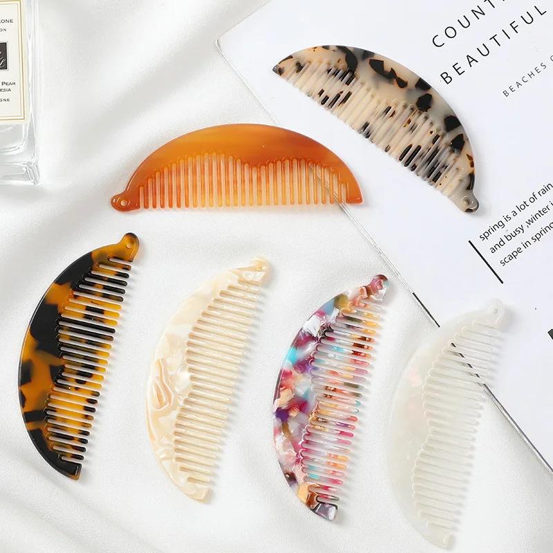 Acetate Anti-static Hair Comb Semi-Circle Half Round Shape Comb Temperament Combs Leopard Geometric Print Comb Retro Lovely 2024