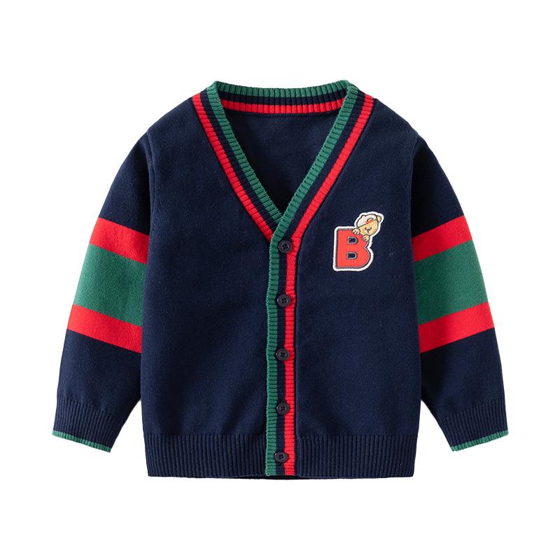 Children Sweaters Autumn the New Boys Wool Cardigan Baby V-neck Embroidery Korean Childrens Coat