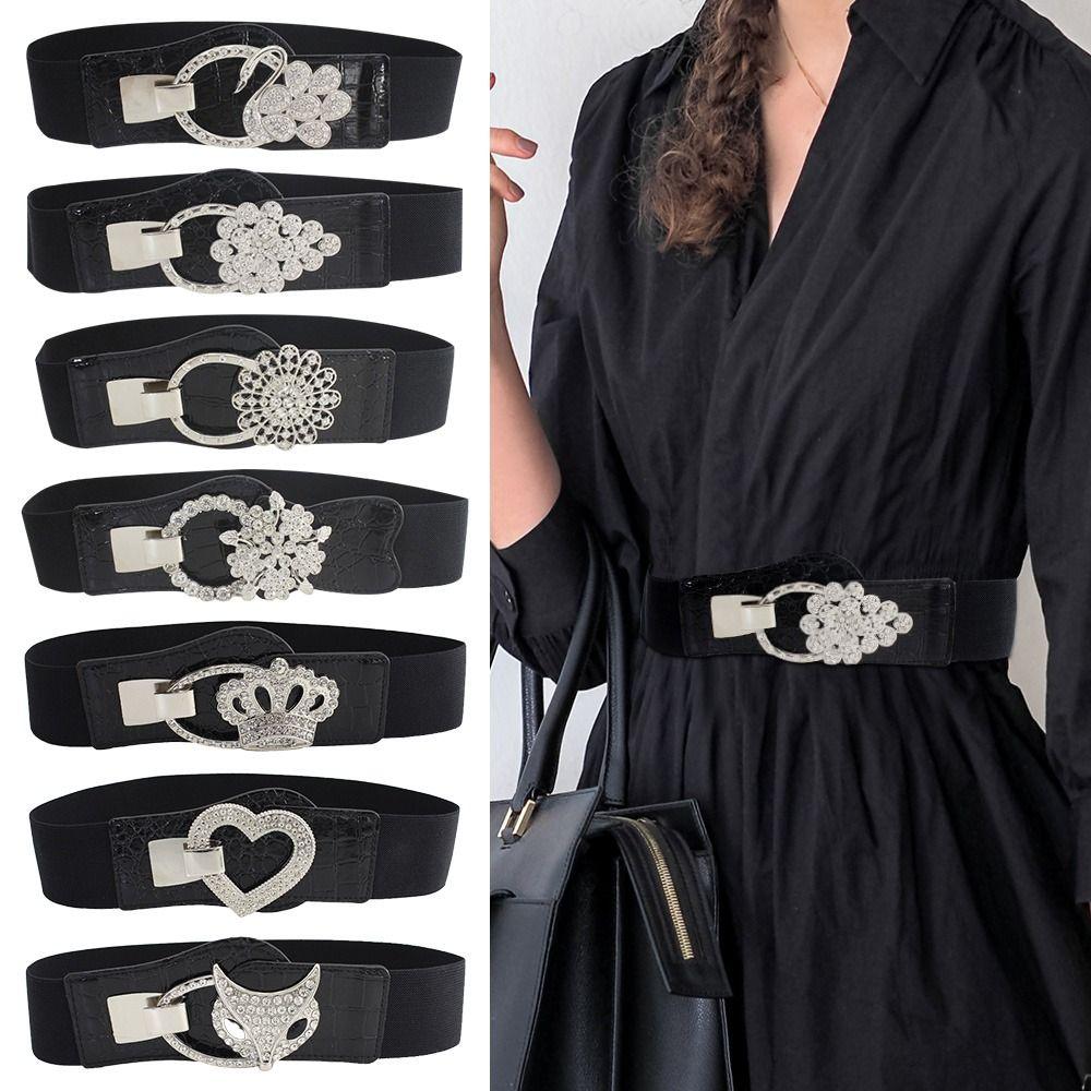 Эластичный пояс-корсет с эластичной вставкой для талии, женский пояс для платья, кушак, поясная лента с хрустальной пряжкой, широкие резинки для юбки