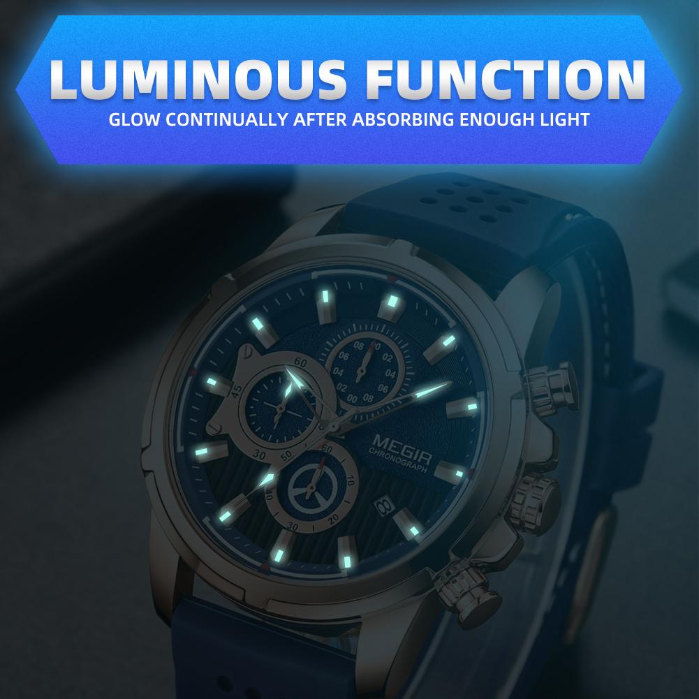 Relogio Masculino MEGIR New Sport Chronograph Silicone Mens Watches Top Brand Luxury Quartz Clock Waterproof Big Dial Watch Men