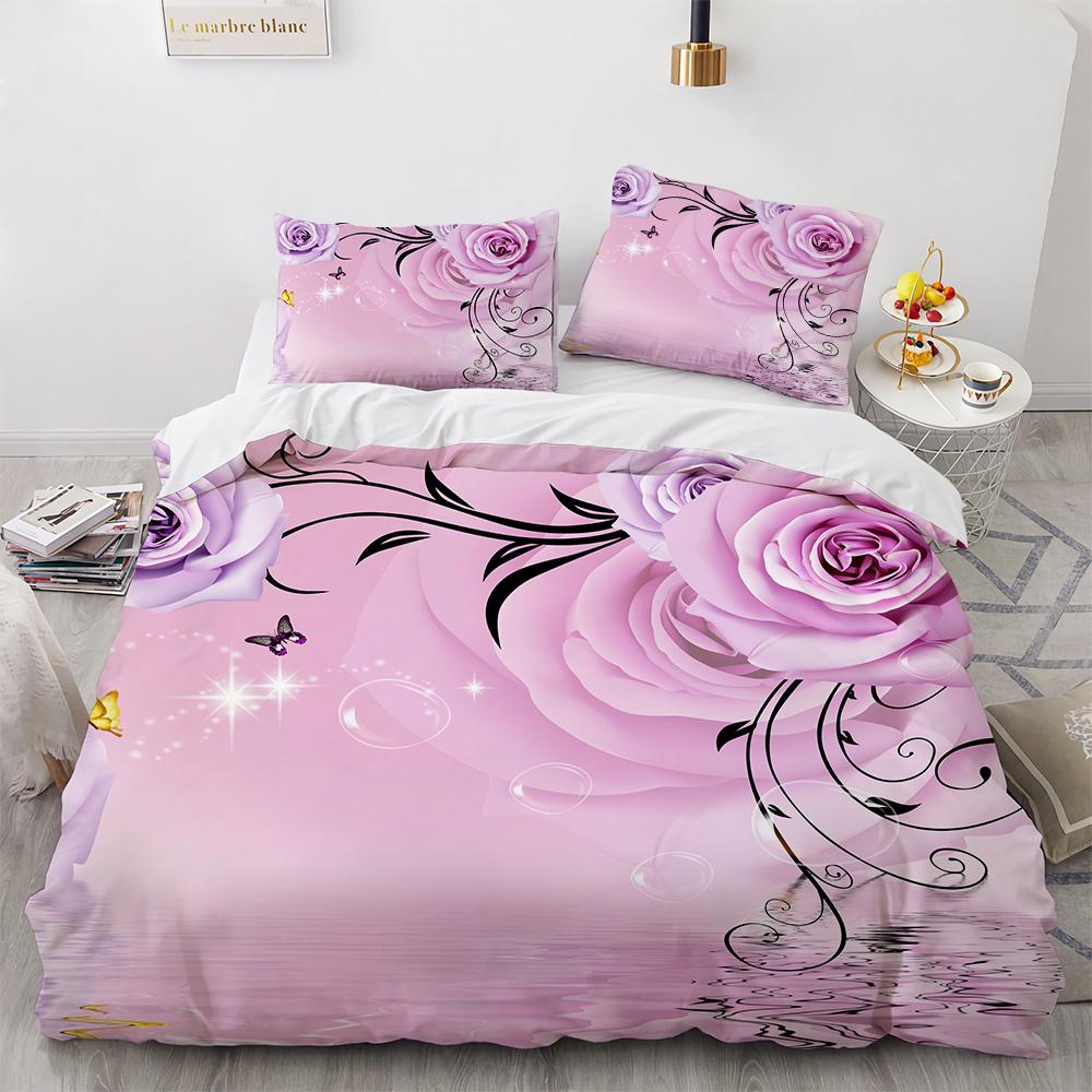 Rose Duvet Cover Set 3D Printed Romantic Theme Flower Bedding Set Valentine's Day Twin Polyester Comforter Cover With Pillowcase