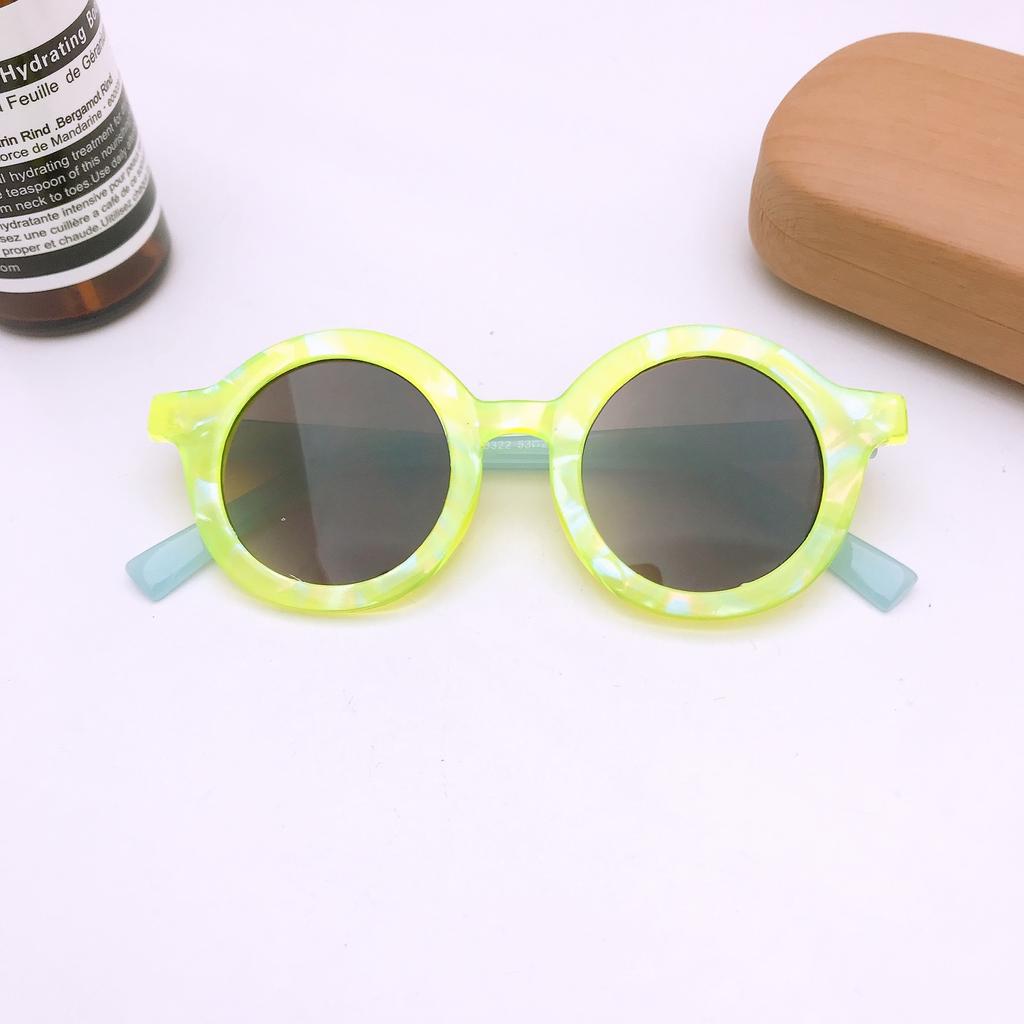 Детские солнцезащитные очки, модная ретро-круглая оправа, двухцветная сумка для переноски, цветочные персонализированные модные солнцезащитные очки для мальчиков и девочек