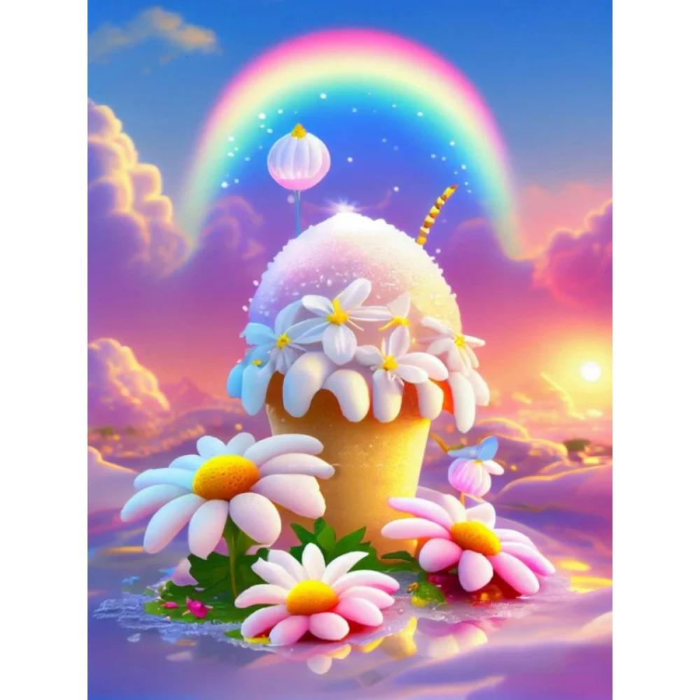 Алмазная картина Полный дрель Цветок Луна Пейзаж Круглая алмазная живопись Ручная работа Фруктовый десерт Diy Алмазная мозаика Картина Украшение дома