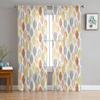 Grey Yellow Orange Leaf Sheer Curtains For Living Room Bedroom Home Decor Kitchen Tulle For Windows Voile Drapes