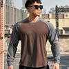 Men's Slim Fit Casual Sports Round Neck Long Sleeve Colorblock Pullover Bottoming Long Sleeve Top