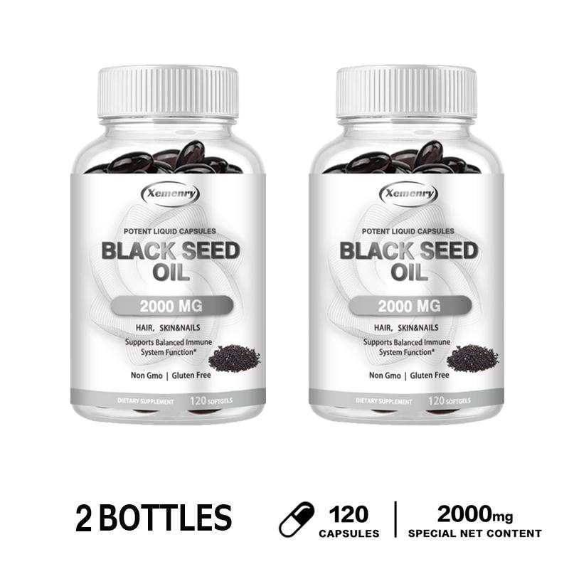 Xemenry - 2000mg Black Seed Oil Liquid Softgels - Hair, Skin and Nail Health