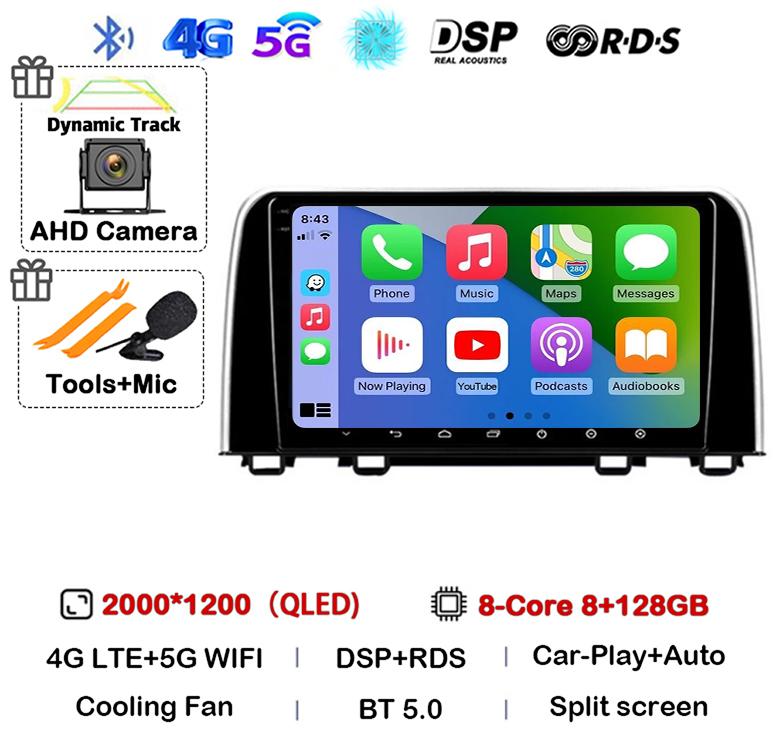 Android 14 Carplay Автомагнитола для Honda CRV 2016 2017 2018 2019 2020 2021 Мультимедийный Видеоплеер GPS Стерео WIFI Головное Устройство