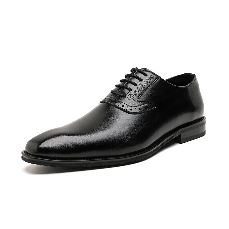 Men's Dress Leather Shoes Lace-up Rubber Sole Business Gentleman Men's Shoes Large Size Small Leather Shoes 24278-R