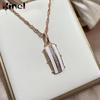 Natural Zircon Full Paved Pendant Necklace For Women White Enamel Necklace Rose Gold Color Glossy Stylish Daily Wear Jewelry