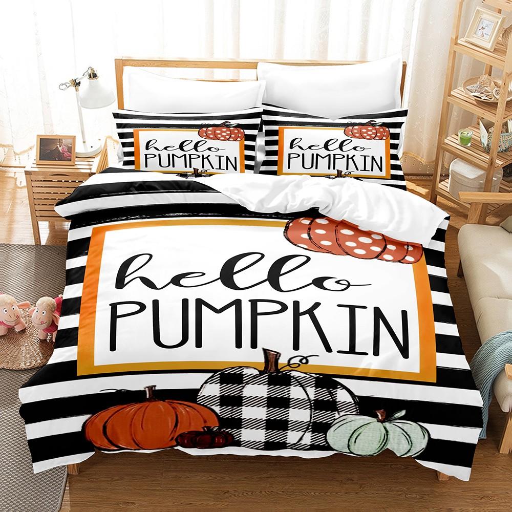 3pcs Halloween Bedding Set Halloween Decoration Cartoon Pumpkin Pattern Bedroom Decor for Kids Halloween Gifts