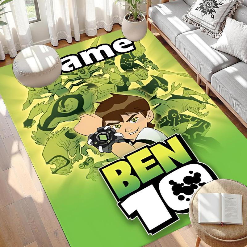 Custom Name Personalized Ben 10 Cartoon Print Carpet, Versatile Home Decor Rug, for Playroom, Apartment, Balcony, Entryway, Hallway Gift