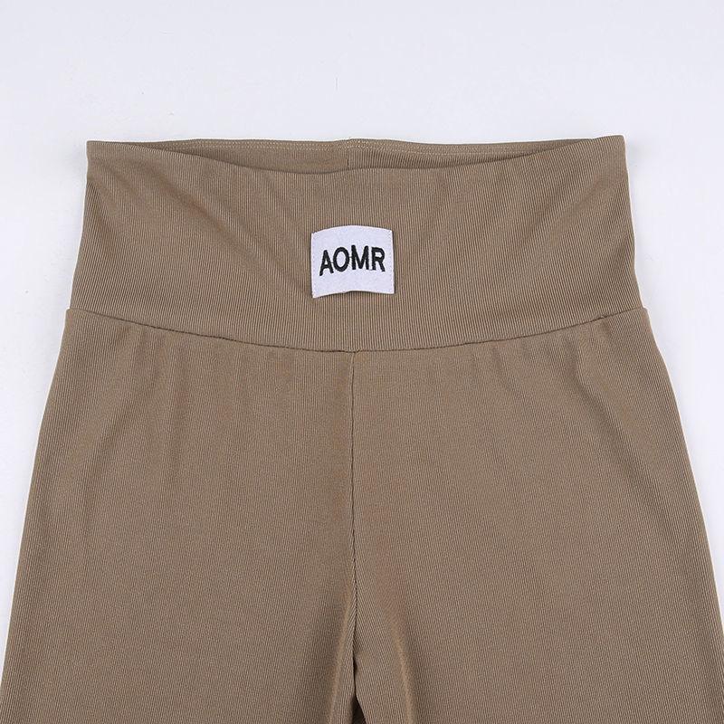 American Fashion Hotsweet Sports Style Yoga Suit Solid Color Thumb Button Slim Crop Shirt + High Waist Plastic Sports Pants Outdoors Outfies Sets