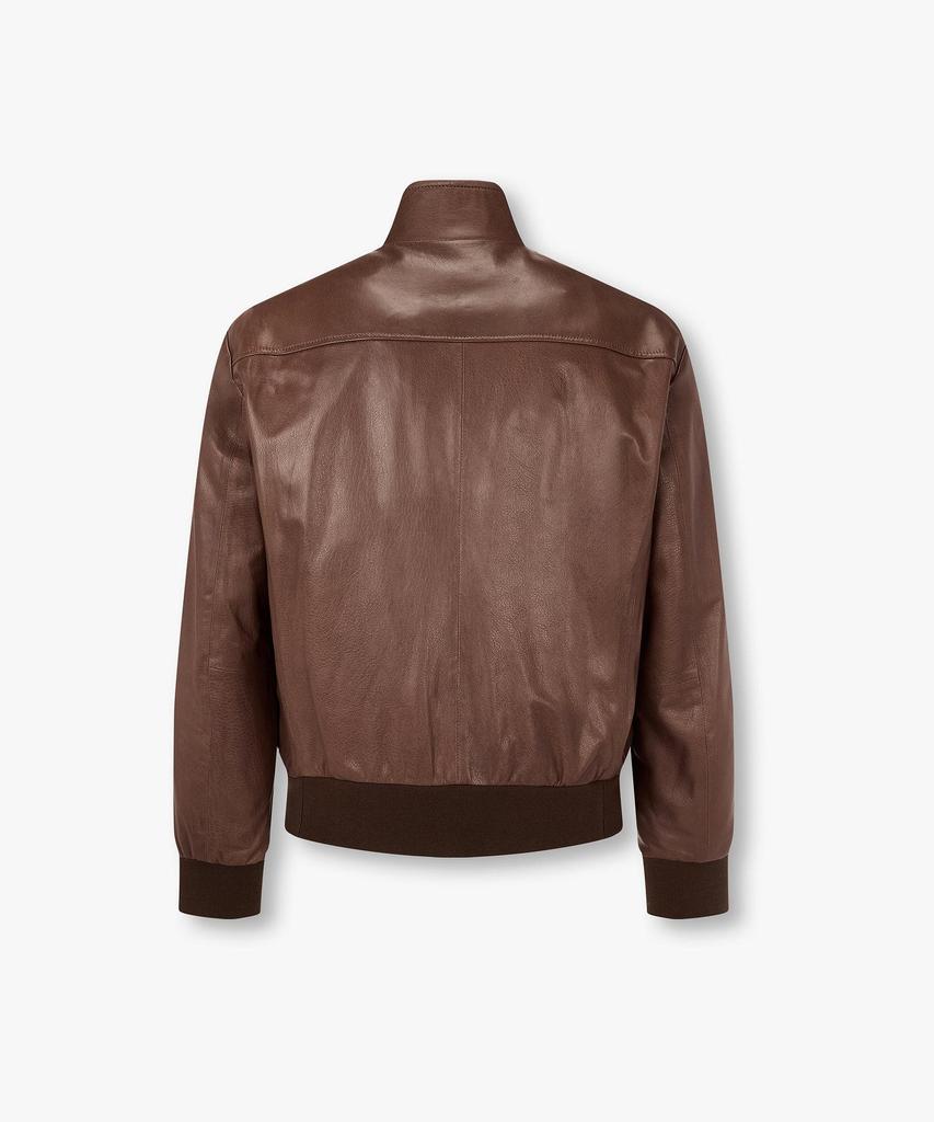 Man On The Boon Button High-Neck Leather Harrington Jacket_Brown 4716110006