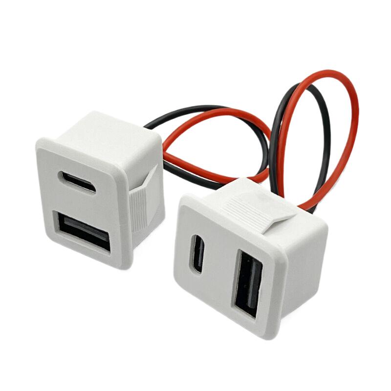 Двухслотовое гнездо USB Type-C, гнездо USB для лампы, гнездо для зарядки, силовая розетка 2P с кабельным разъемом