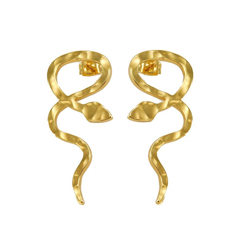Gold Stainless Steel French Personality Snake Earrings Fashion Versatile Earrings Stud Earrings Women
