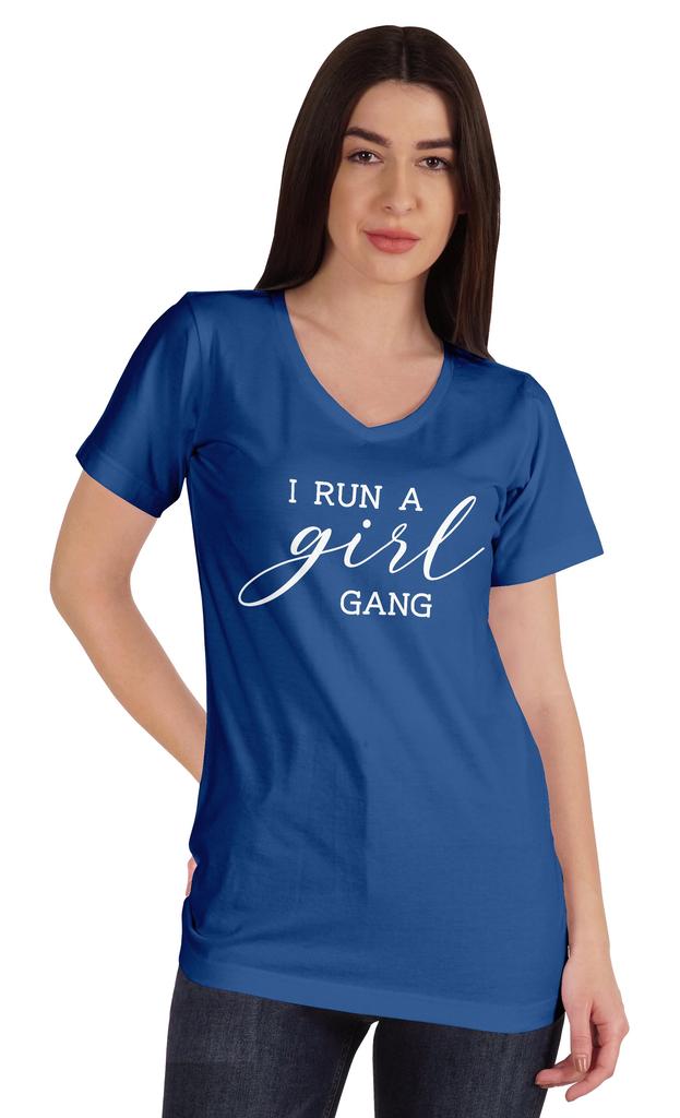 Inkmeso Футболка с V-образным вырезом и надписью «I Run A Girl Gang», хлопок, Mommy Life, для мам