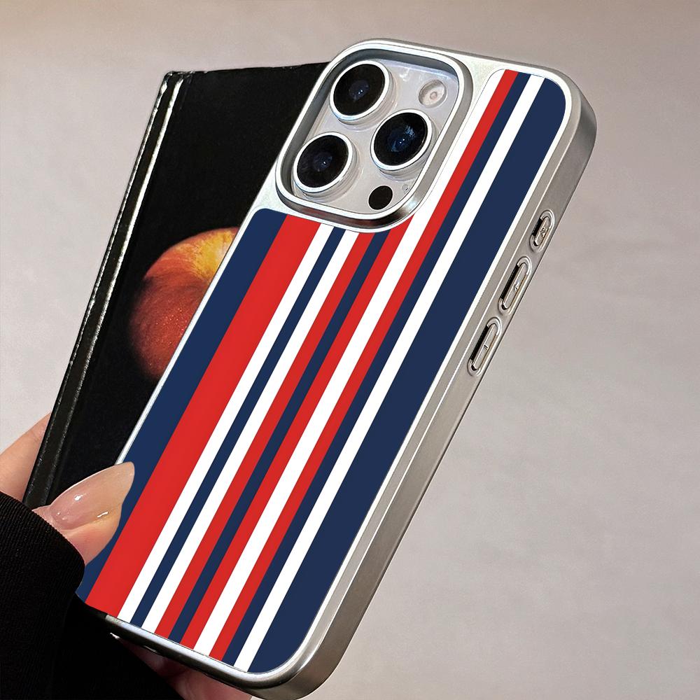 Чехол для мобильного телефона в красно-синюю полоску для iPhone 17 16 15 14 13 12 11 Air Pro Max Plus Серебряное покрытие Цветная крышка Роскошный Красивый