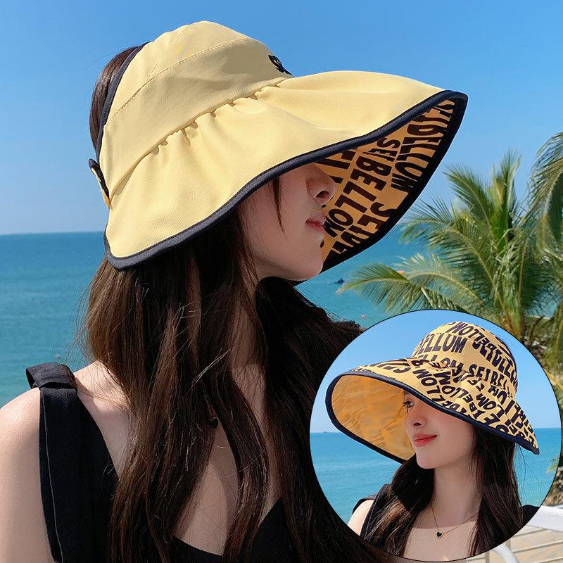 Корейская версия двухсторонней шляпы от солнца для женщин, летняя защита от солнца на открытом воздухе, пляжная шляпа с открытым верхом, складная шляпа для рыбалки