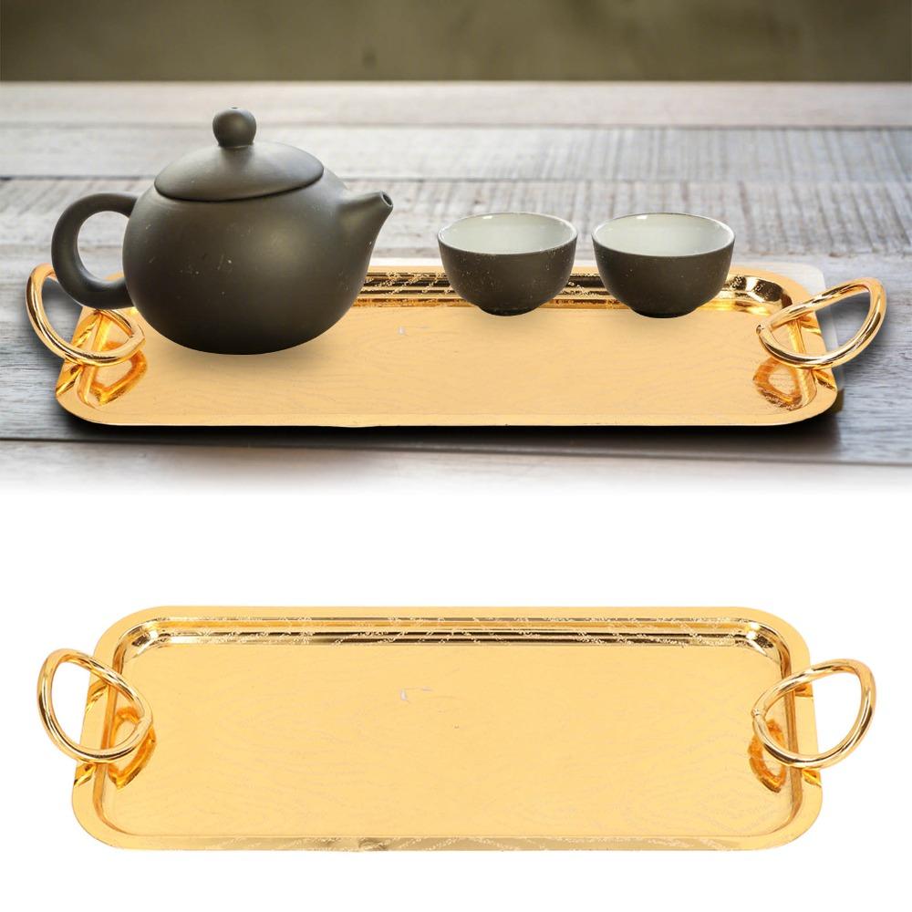 Gold Rectangular Serving Tray Circle Handle Decorative Storage Tray Wedding Party