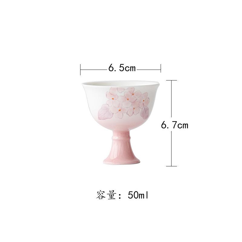 2pc/lot Hand-painted Cherry Blossom High-foot Teacup Retrotea Bowl Jug Tea-tasting Personal Cup Jianzhan Master Cups Teaset 50ml
