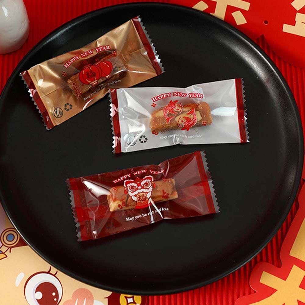 100pcs Cookie Pouches Nougat Candy Packing Bags Handmade New Year Sealing Bag Candy