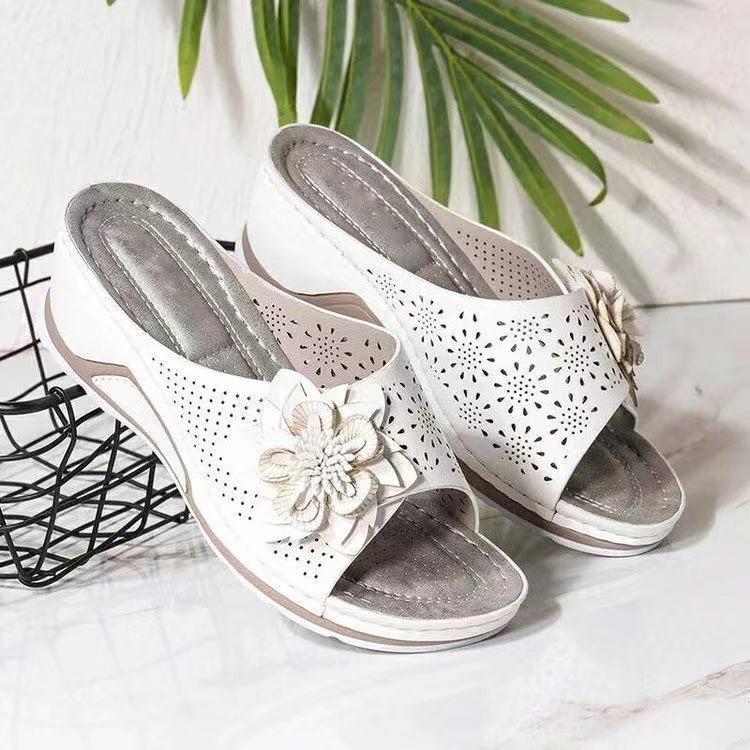Lucyever Flower Platform Wedges Heels, женские тапочки с толстой подошвой и открытыми носками, женские летние туфли 2024 года, повседневная обувь больших размеров 43