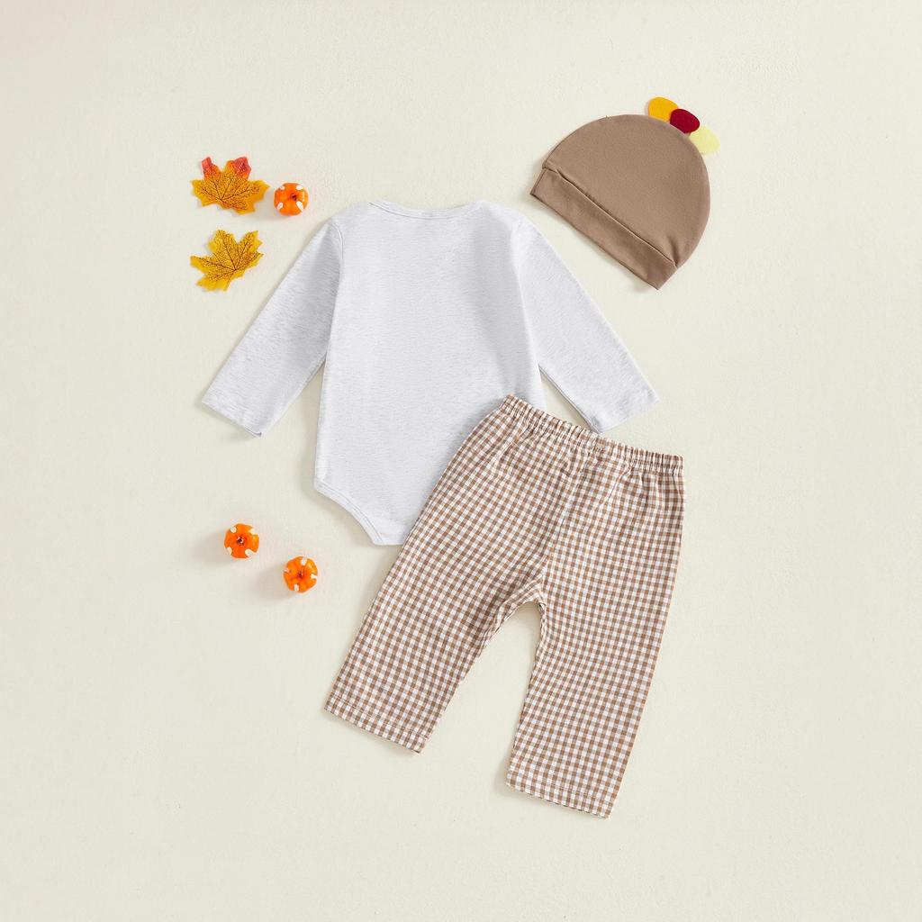 Infant & Toddler Thanksgiving Turkey Romper Set: Plaid Pants & Hat Included