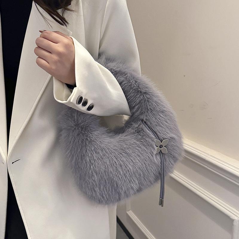 Fashion Trend, High-end Sense, Exquisite Furry Handbag, Black, White and Gray Are Three-color Bags 24 Winter New Models