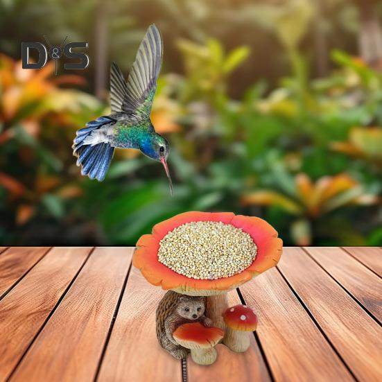 Кормушка для птиц в виде гриба из смолы, статуэтка ежа с чашей в виде гриба, украшение для сада, кормушка для птиц для открытого патио, газона, двора