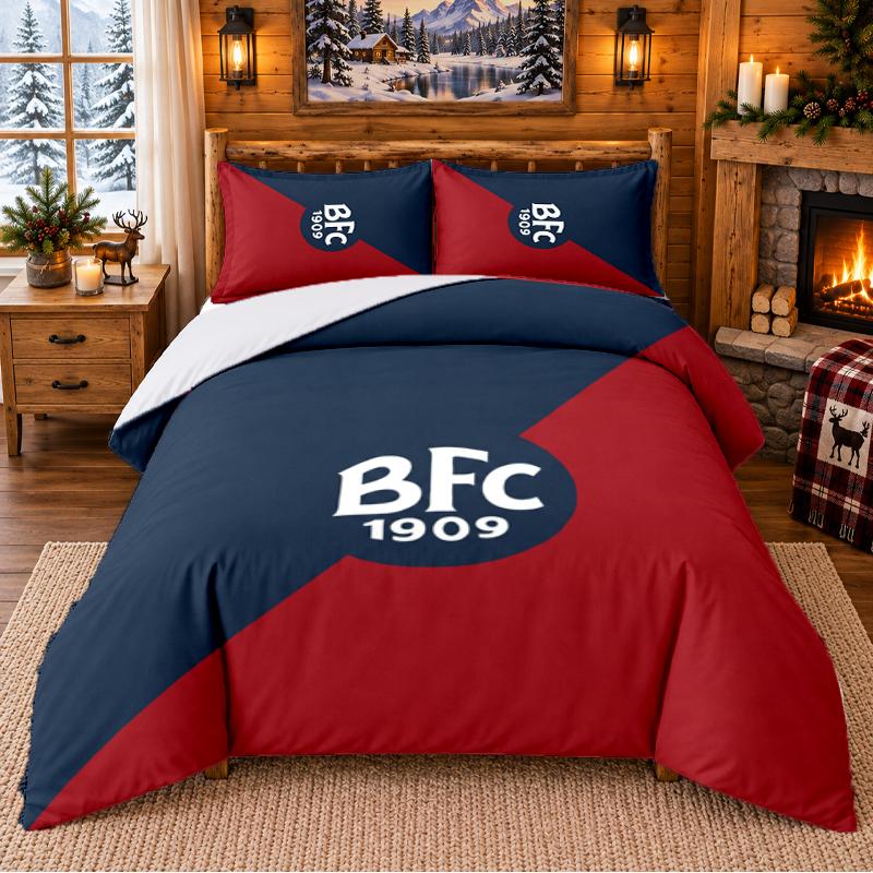 Printed 3Pcs Bedding Set Bologna FC Pattern Bed Sheet Pillowcase For Bedroom Decor