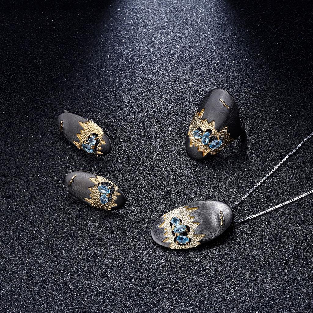 Высококачественное оригинальное дизайнерское кольцо с драгоценными камнями. Ландшафтный дизайн и персонализированное кольцо из серебра 925 пробы с инкрустацией натуральным топазом.