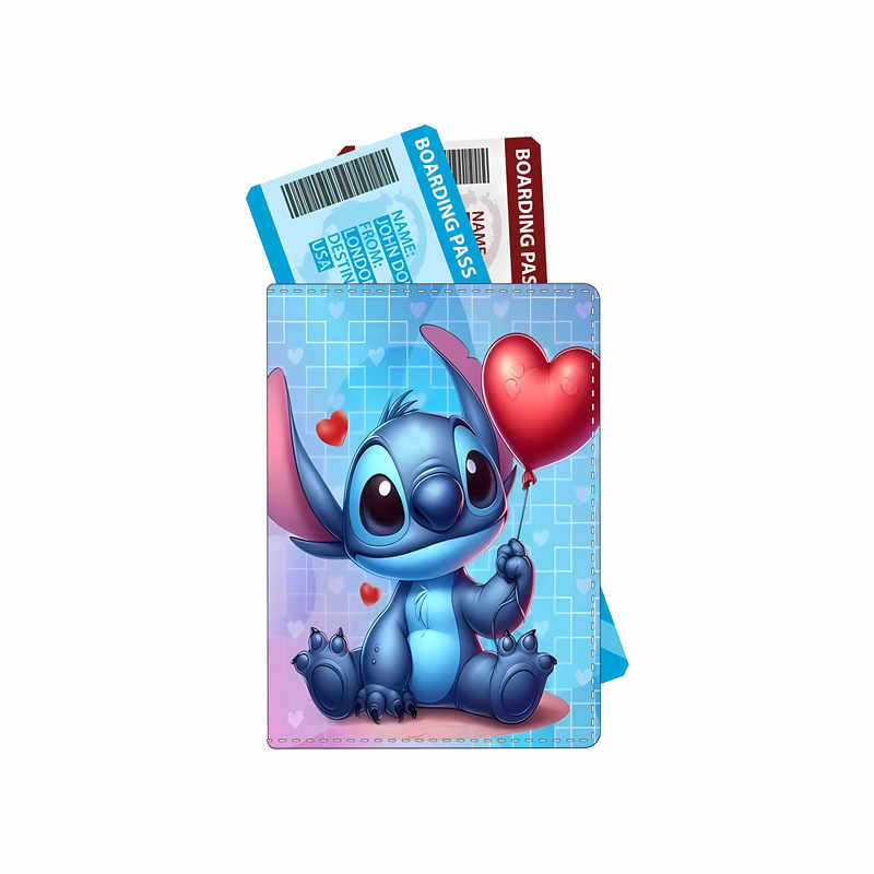 Cute Stitch Passport Holder Multi-Functional Travel Passport Cover PU Leather Document Organizer Blue 6pcs