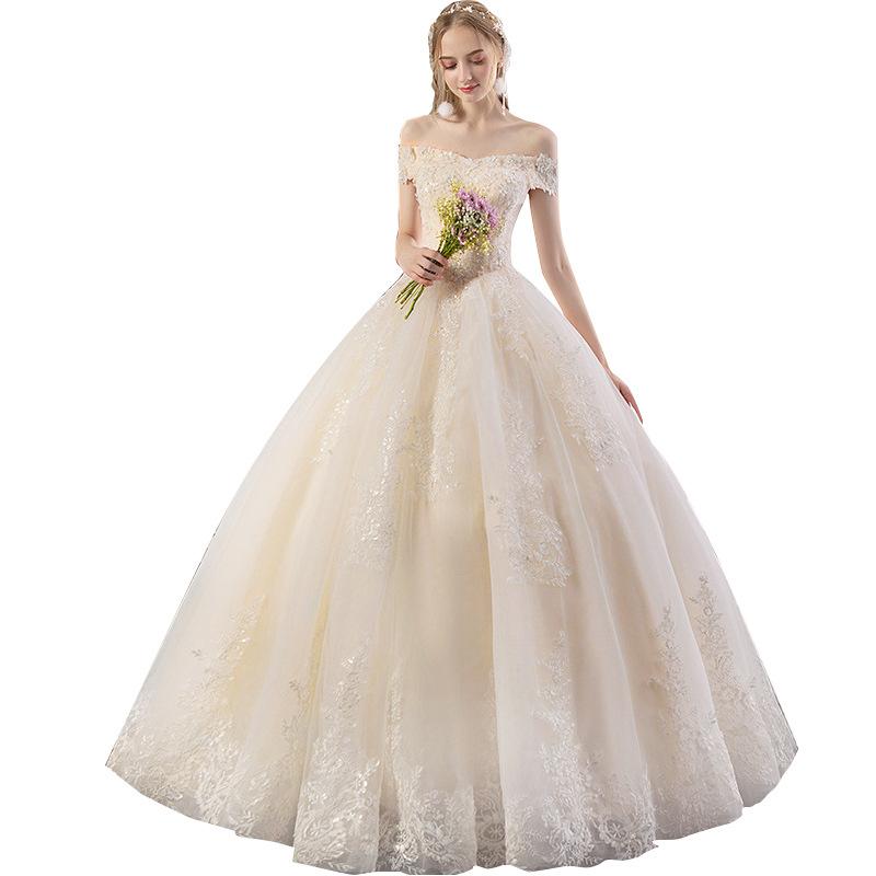 Свадебное платье женское новое платье невесты из основной пряжи со шлейфом на одно плечо принцесса ретро королевский фантазийный французский стиль