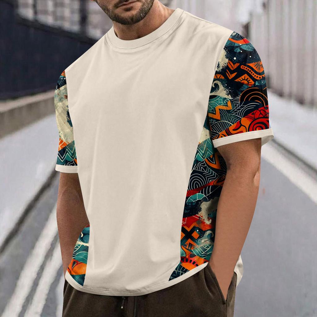 Летняя мужская популярная футболка с круглым вырезом и коротким рукавом с принтом